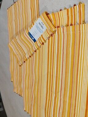 Lot Of 4 Placemats 200% cotton Yellow Orange Striped Beaded Trim Top